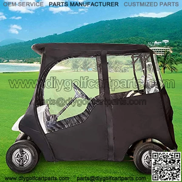 Golf Cart Deluxe Enclosure Cover for EZGO TXT & Club Car Precedent 2 Passenger, 4-Sided Clear PVC Window Rain Cover with Zipper Entry - Image 2