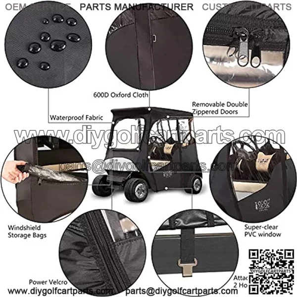 Golf Cart Deluxe Enclosure Cover for EZGO TXT & Club Car Precedent 2 Passenger, 4-Sided Clear PVC Window Rain Cover with Zipper Entry - Image 4