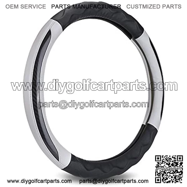 Pu Leather Microfiber Anti Slip Steering Wheel Cover for Most of Golf Cart(not Include EZGO) - Black Gray