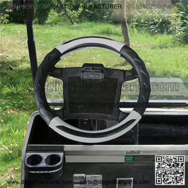 Pu Leather Microfiber Anti Slip Steering Wheel Cover for Most of Golf Cart(not Include EZGO) - Black Gray - Image 2