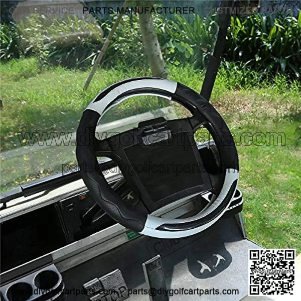 Pu Leather Microfiber Anti Slip Steering Wheel Cover for Most of Golf Cart(not Include EZGO) - Black Gray - Image 3