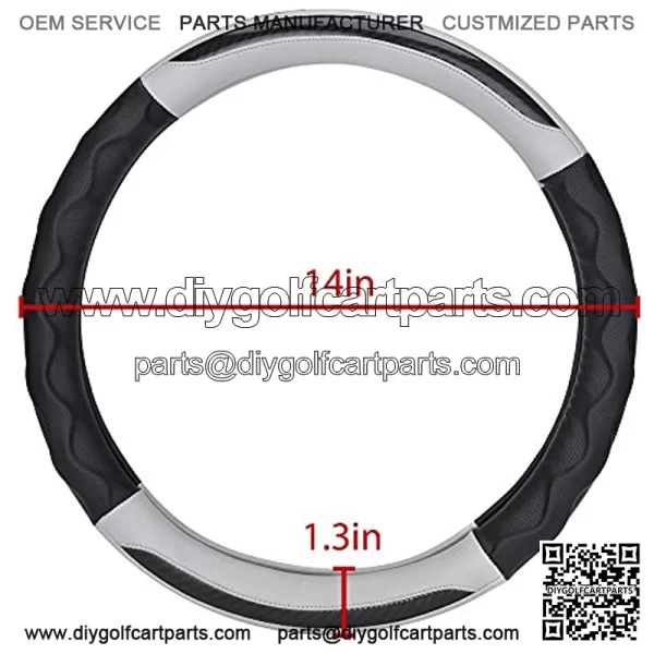 Pu Leather Microfiber Anti Slip Steering Wheel Cover for Most of Golf Cart(not Include EZGO) - Black Gray - Image 4