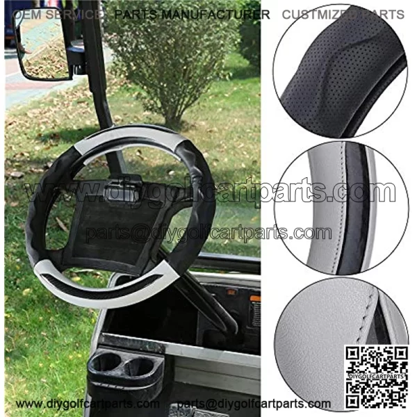 Pu Leather Microfiber Anti Slip Steering Wheel Cover for Most of Golf Cart(not Include EZGO) - Black Gray - Image 5