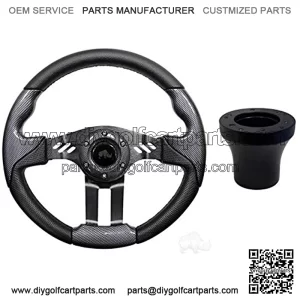 Club Car DS 5 Golf Cart Steering Wheel Kit (Carbon Fiber Grip with Black Spokes)