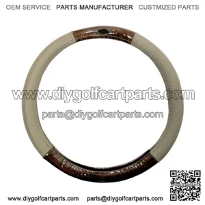 Golf Cart Steering Wheel Cover Universal Woodgrain and Tan