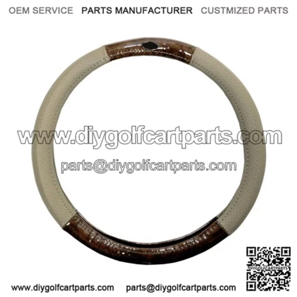 Golf Cart Steering Wheel Cover Universal Woodgrain and Tan