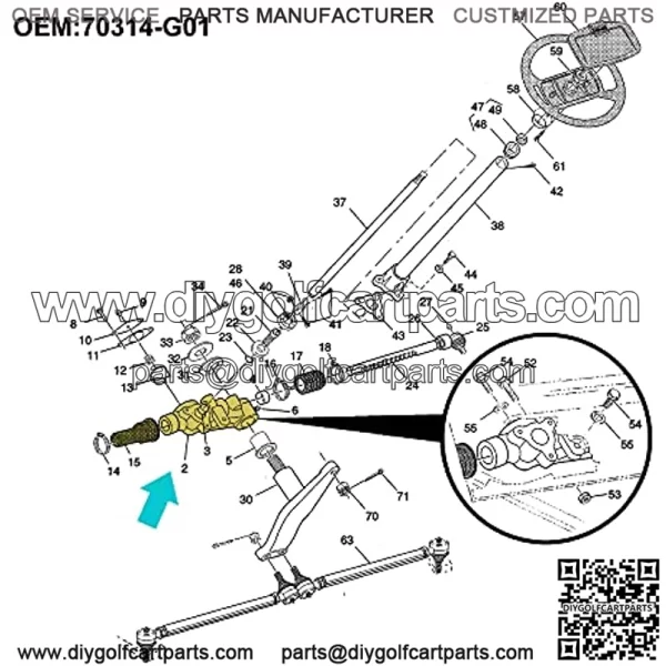 Steering Gear Box Assembly for 1994-2000 EZGO TXT Medalist Express Shuttle Refresher Workhorse ST Series Golf Cart, OEM# 70314-G01 70314-G02 70723-G02 - Image 2
