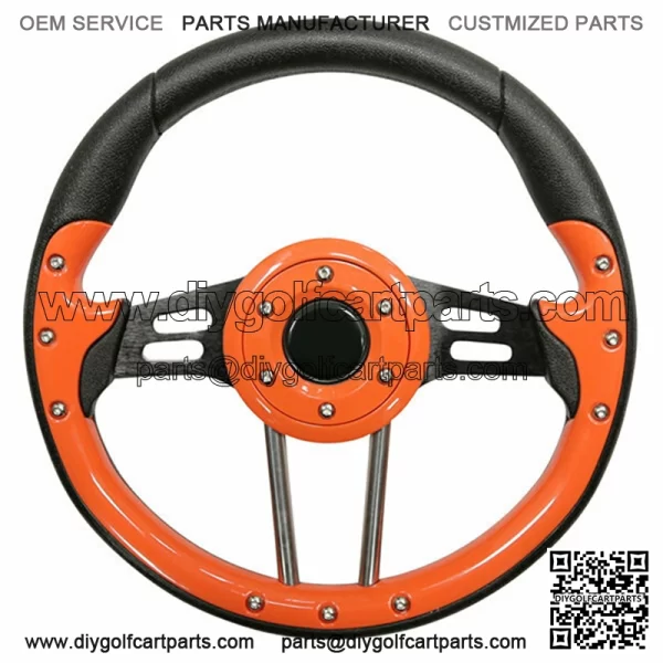 Precedent 13" Aviator-4 Orange Grip Golf Cart Steering Wheel w/ Black Spokes (Fits all Years)