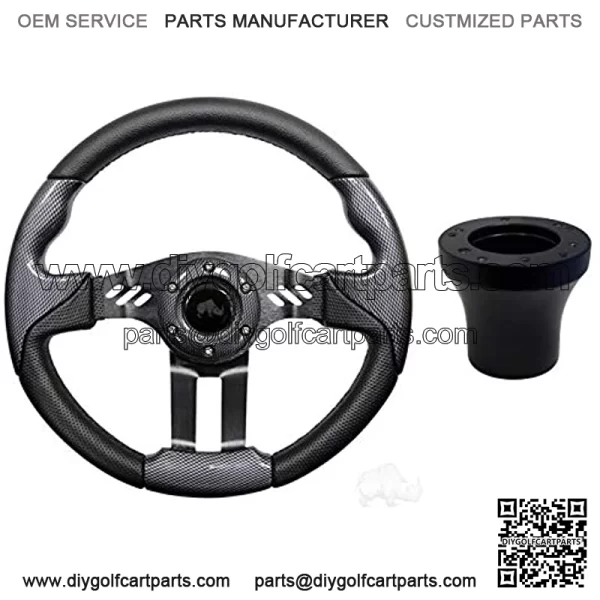 Club Car Precedent 5 Golf Cart Steering Wheel Kit (Carbon Fiber Grip with Black Spokes)