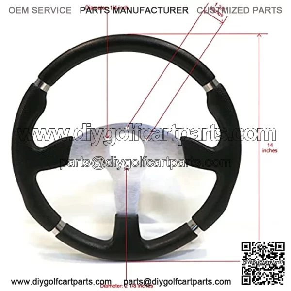 Universal 14" Steering Wheel Black/Chrome for Club Car, E-Z-GO, Yamaha Golf Cart - Image 2