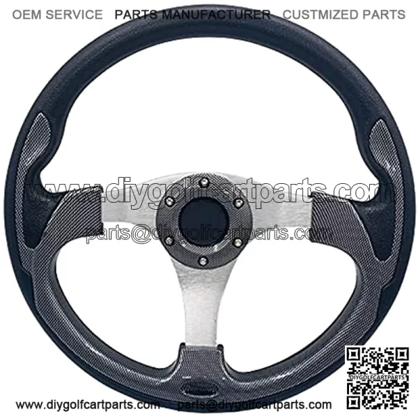 14inch Golf Cart Steering Wheel 6 Hole Universal Pattern For Golf Cart Club Car and Yamaha (Carbon silver)