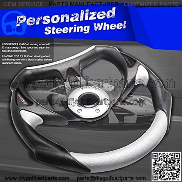Steerig Wheel Replacment for Club Car Yamaha Golf Cart, Club Car DS and Cool Racing Style Steerig Wheel - Universal (Silver)