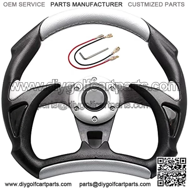 Steerig Wheel Replacment for Club Car Yamaha Golf Cart, Club Car DS and Cool Racing Style Steerig Wheel - Universal (Silver) - Image 2