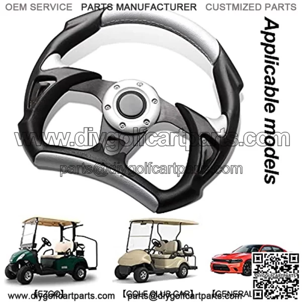 Steerig Wheel Replacment for Club Car Yamaha Golf Cart, Club Car DS and Cool Racing Style Steerig Wheel - Universal (Silver) - Image 3