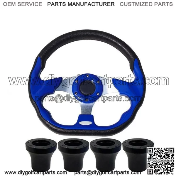 Ultra Blue Golf Cart Steering Wheel W/ Adapter Black For EZGO Club Car Yamaha