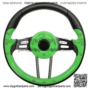 Golf Cart Steering Wheel - 4, 13" Diameter (Lime Green Grip/Black Spokes)