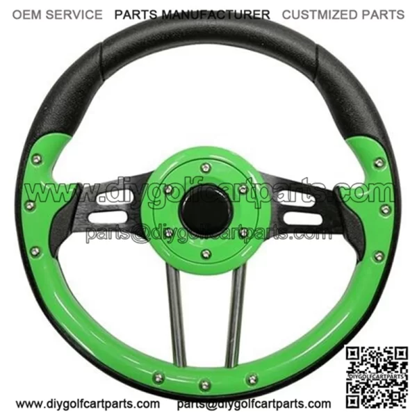 Golf Cart Steering Wheel - 4, 13" Diameter (Lime Green Grip/Black Spokes)