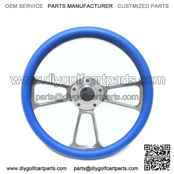 Club Car Golf Cart  14" Billet Sky Blue Steering Wheel Includes Horn & Adapter