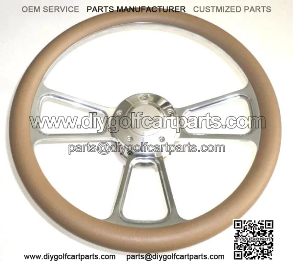 Club Car Golf Cart   14" Billet & Tan Steering Wheel Includes Horn & Adapter