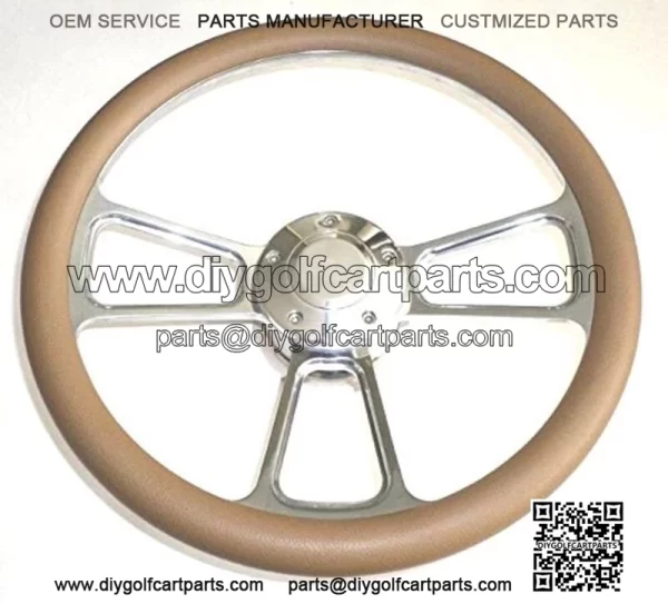 Club Car Golf Cart 14" Billet & Tan Steering Wheel Includes Horn & Adapter