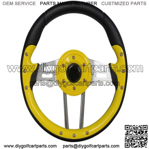 Golf Cart Steering Wheel- Yellow Grip/ Black Spokes 13" Diameter