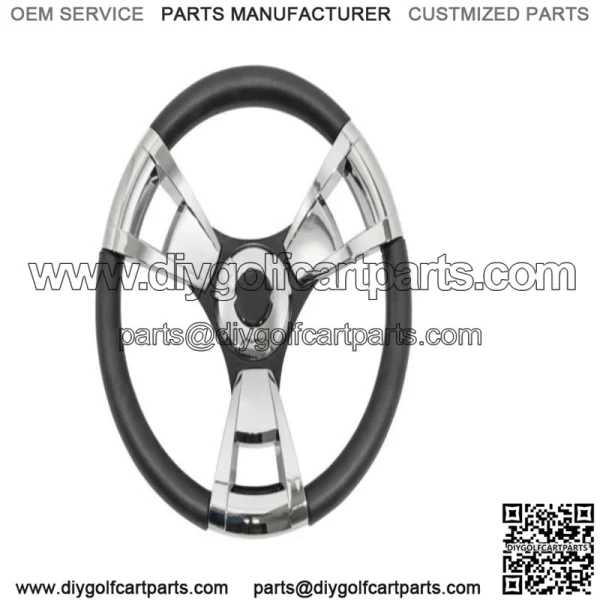 Gussi Chrome & Black Steering Wheel for Yamaha G16-Drive II Golf Carts