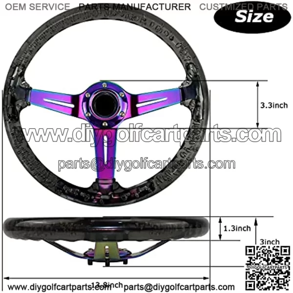 Universal Racing/Golf Cart Steering Wheel, 13.8" 6 Bolts Grip Acrylic, Universal Fit for Club Car EZGO RXV & TXT, Yamaha, Precedent Tempo, DS, for Race/Rally/Motorsport/Car Sim Driving(Black) - Image 2