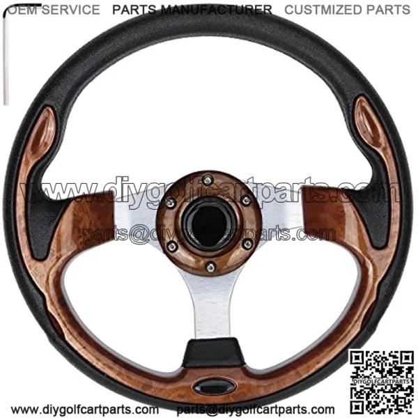 Golf Cart Steering Wheel, Universal Design Fit EZGO RXV & TXT, Club Car DS, Club Car Precedent Tempo, Yamaha, Most Golf Cart (Style1 Wood) - Image 2