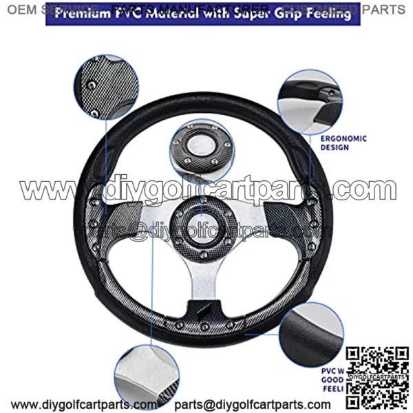 Universal Racing Steering Wheel for Golf Cart, Aluminum with Horn Button for Car, 12.5??/320mm 6 Bolts Grip Vinyl Leather??black & carbon fiber - Image 2