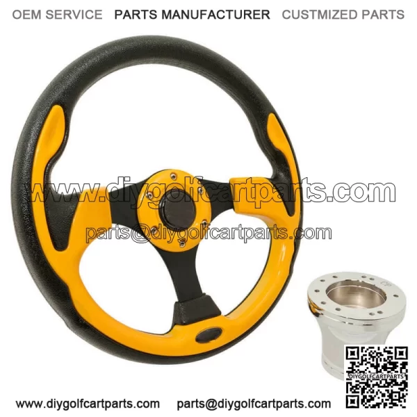 Club Car DS 1982-Up Golf Cart Yellow Rally 12.5 Steering Wheel & Chrome Adapter