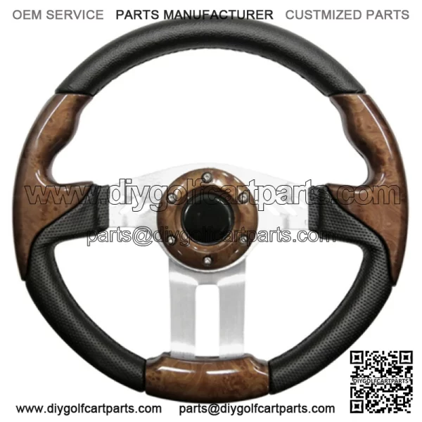 Aviator 5 Golf Cart Steering Wheel (Woodgrain Grip/Brushed Aluminum Spokes)