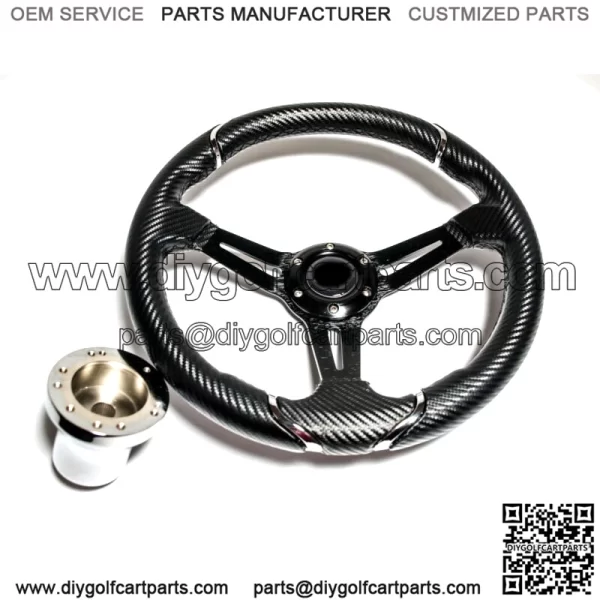 Club Car Precedent Golf Cart Steering Wheel 13 Inch Carbon Fiber w/ Adapter - Image 3