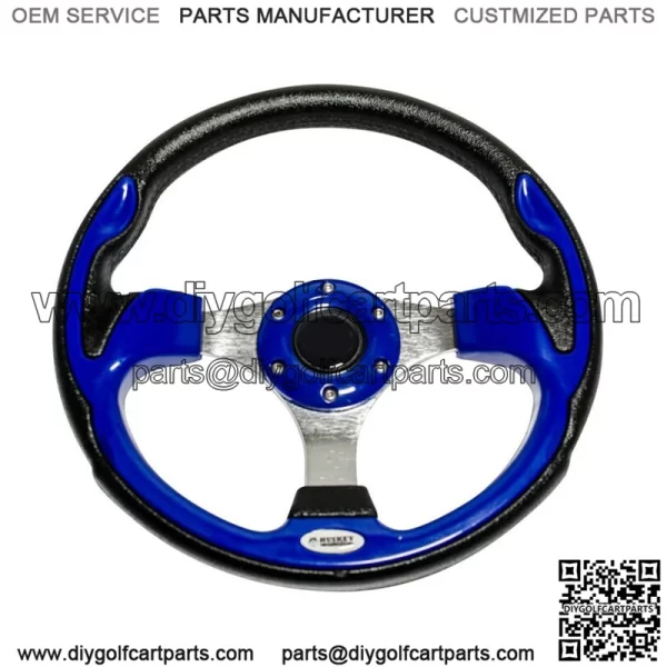 Golf Cart Steering Wheel Blue 3 Spokes Fits Hub Adapter W/ 6 Hole Pattern - Image 2