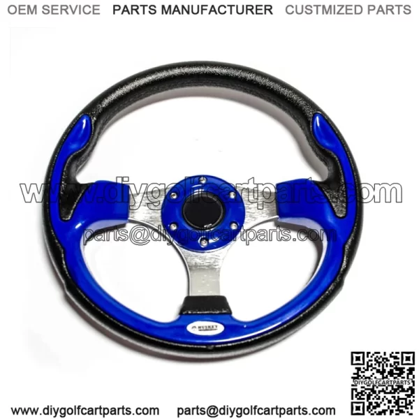Golf Cart Steering Wheel Blue 3 Spokes Fits Hub Adapter W/ 6 Hole Pattern - Image 3
