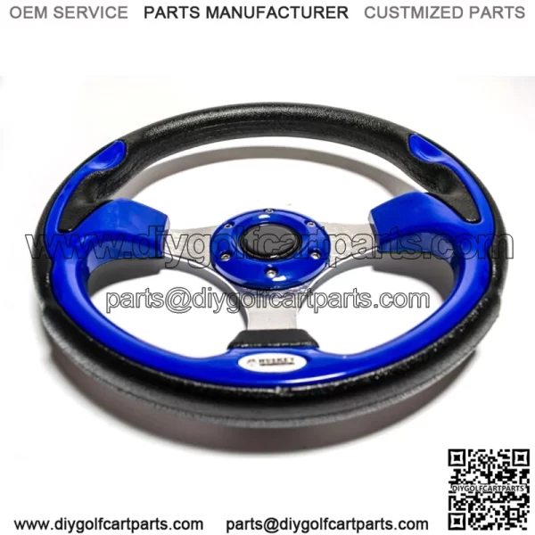 Golf Cart Steering Wheel Blue 3 Spokes Fits Hub Adapter W/ 6 Hole Pattern - Image 4