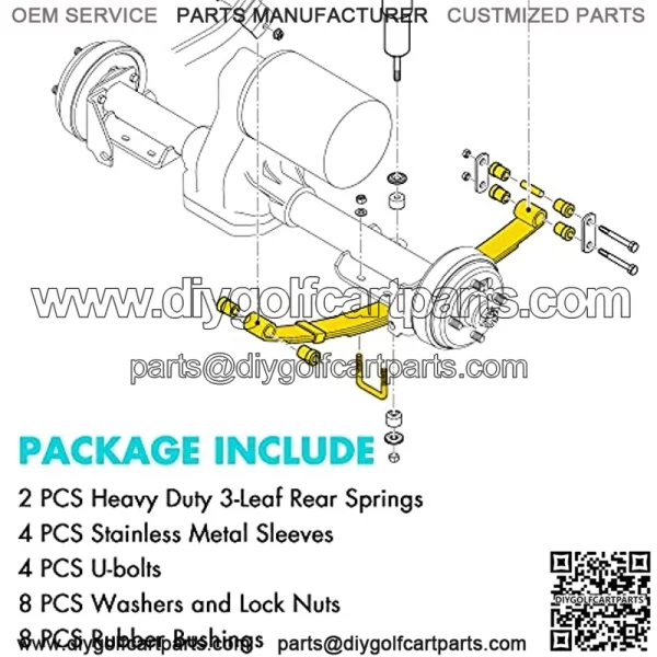 Golf Cart EZGO Heavy Duty 3 Leaf Spring Kit with Bushings & Sleeves & U Bolts fit EZGO TXT 1995-2013, OEM 70506-G01,74135-G01, 74207-G01, 74207-G03 (2 Packs)?? - Image 4