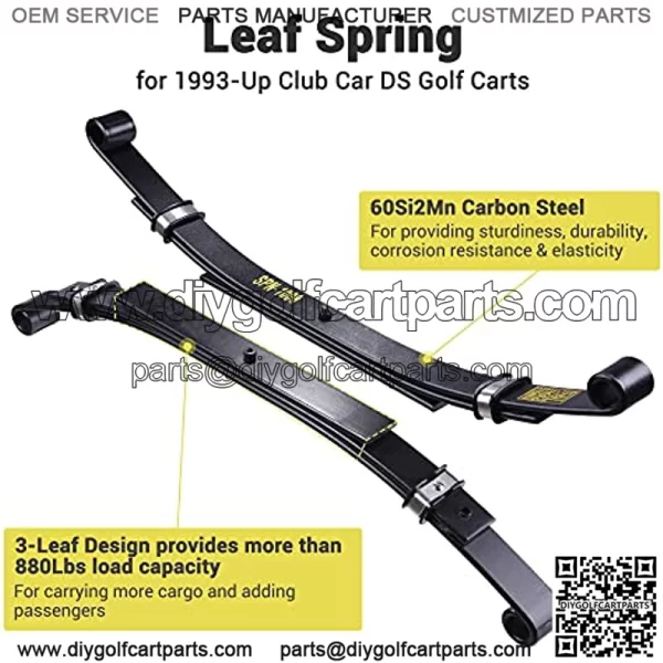 Rear Heavy Duty Leaf Spring Compatible with Club Car DS Golf Cart Heavy Duty Dual Action with Bushings(Set of 2) - Image 2