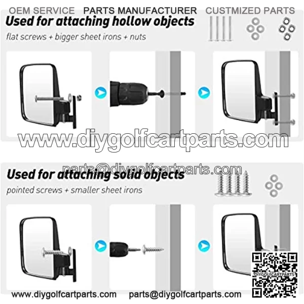 Golf Cart Side Mirrors for Yamaha Club Car with Large 7 Inches Adjustable Golf Cart Side Rear View Mirrors(One Pair Golf Cart Mirrors) - Image 3