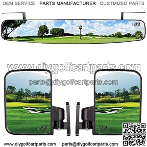 Newest Golf Cart Folding Side Mirrors and Rear View Mirror 16.5" Extra Wide Panoramic Golf Cart Mirrors Fits for Yamaha Combo Pack