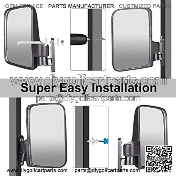 Universal Folding Golf Cart Side View Mirrors for EZGO, Club Car, Yamaha - Image 4