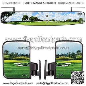 Newest Golf Cart Folding Side Mirrors and Rear View Mirror 16.5" Extra Wide Golf Cart Mirrors Fits for Club Car Yamaha Combo Pack