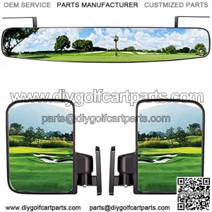 Newest Golf Cart Mirrors Contains Folding Side Mirrors and Rear View Mirror Universal for Club Car DS Precedent/EZGO TXT RXV/Yamaha