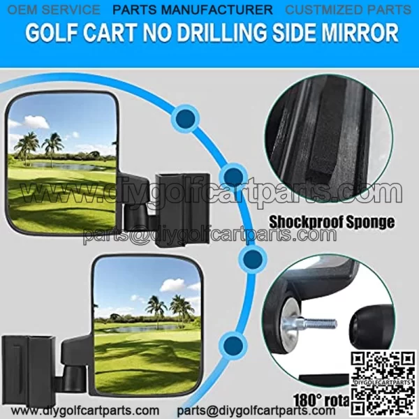 Golf Cart No Drilling Folding Side Rearview Mirror HD Glass for Club Car EZGO and Yamaha Golf Cart Folding Mirror - Image 3