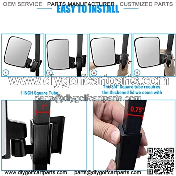 Golf Cart No Drilling Folding Side Rearview Mirror HD Glass for Club Car EZGO and Yamaha Golf Cart Folding Mirror - Image 4