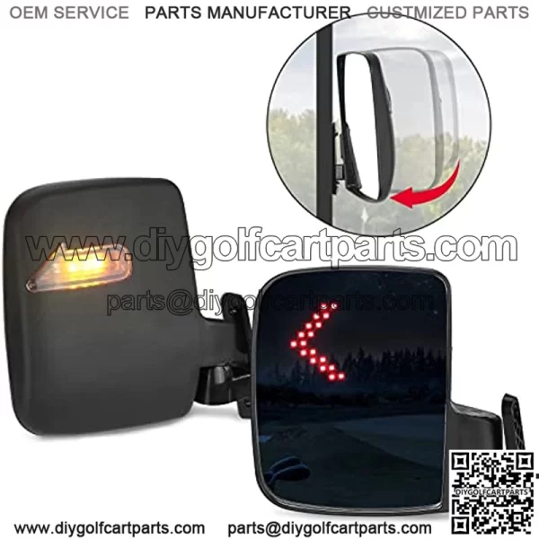 Golf Cart Side Mirrors with LED Turn Signal Light Universal Rear View Mirrors Compatible with Club Car EZGO Drive