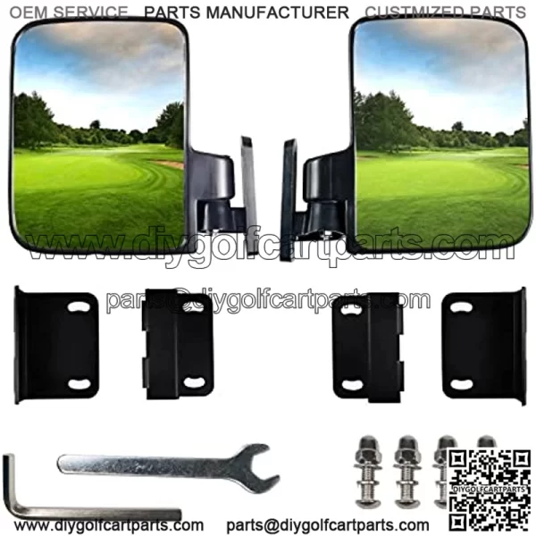 Mamiko No-Drilling Required Golf Cart Folding Side View Mirrors Compatible with Club Cart, Yamaha, EZGO, Star, Zone Carts Side Mirror for 1.25inch square tube - Sold in Pairs - Breakaway - Image 2