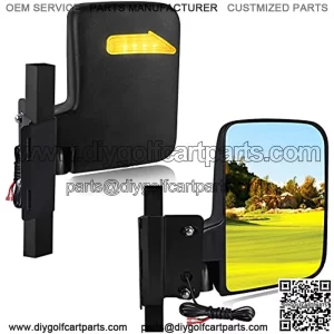 Only Fit 0.75 & 1 Inch Square Strut, No-Drilling Required Golf Cart Side Mirror Kit with LED Turn Signal Light for EZGO Yamaha Club Car Carts Adjustable Golf Cart Folding Rear View Mirrors Set