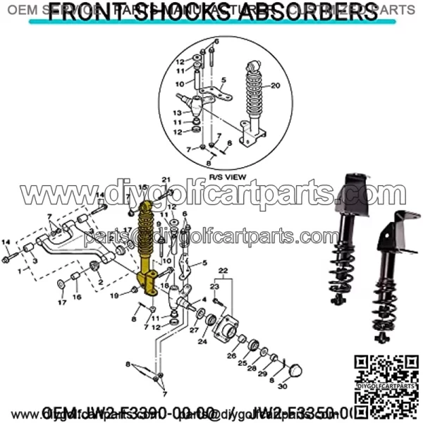 Golf Cart Front Shocks Absorber Assembly Set for Yamaha G29 Gas & Electric Carts, Passenger and Driver Side.JW2-F3390-00-00 JW2-F3350-00 - Image 2