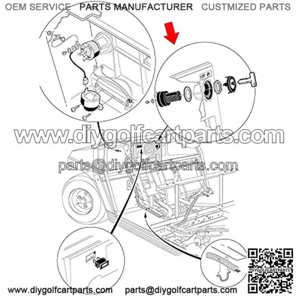 Ignition Key Switch for Club Car DS 1996-up 12V Gas Golf Cart, OEM# 101826301, 1012505 - Image 3