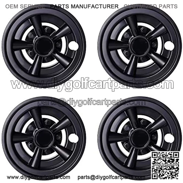 Golf Cart Wheel Covers Hub Caps for Yamaha/Club CAR/EZ-GO Par Car 8" (Set of 4) (Black)